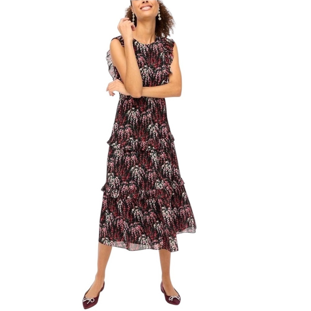 J.Crew Floral Ruffled Tiered Midi Dress